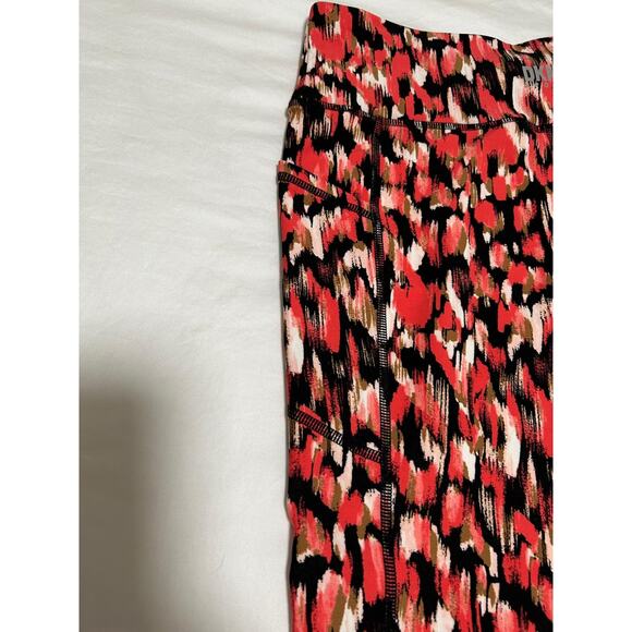 DKNY Womens Printed High-Waist Crop Leggings Hot Coral Medium M Runner Pockets - Picture 7 of 7